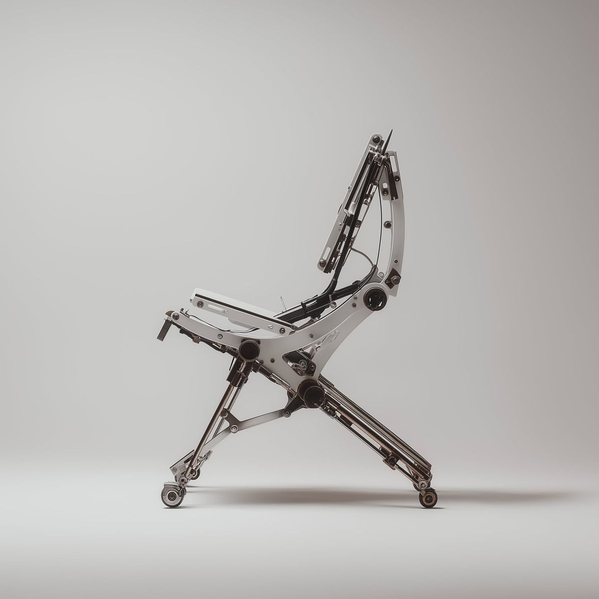 Exposed engineering mechanism of a transformable chair